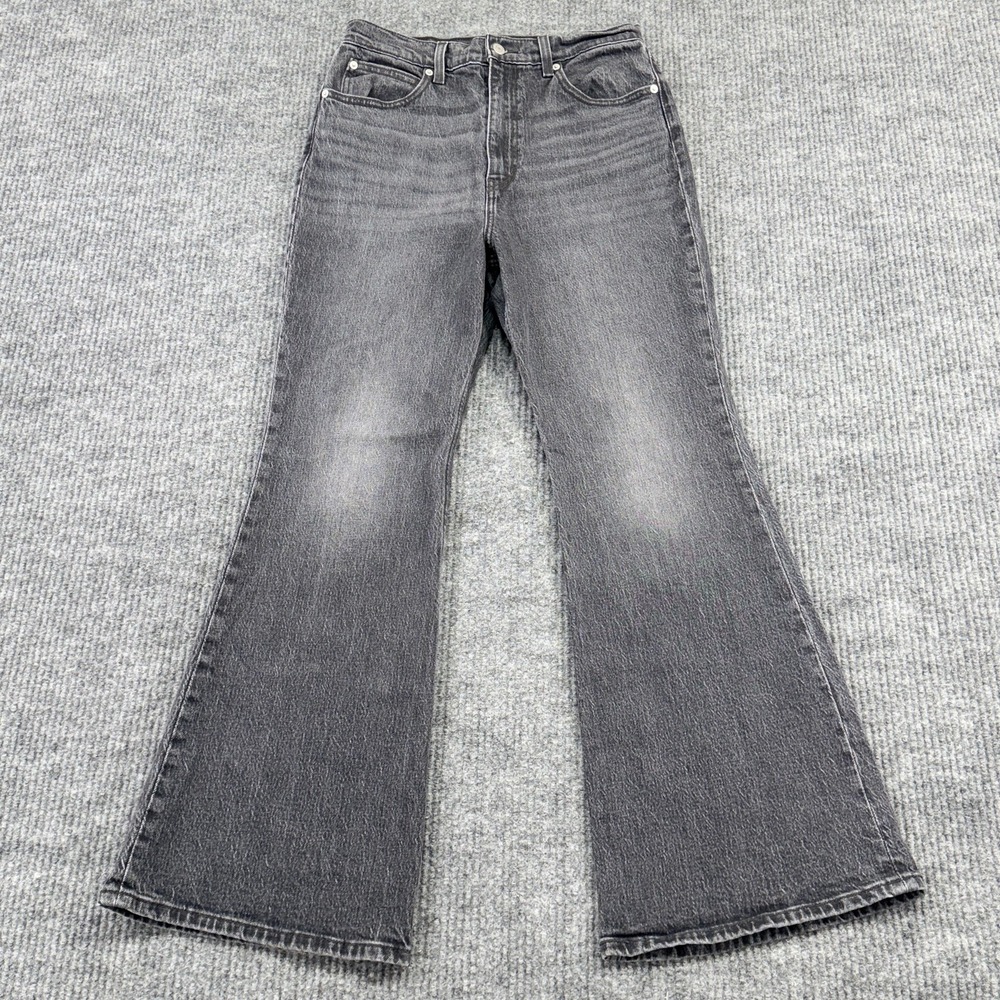 Levis 70s High Flare Jeans Womens 29 Gray Charcoal Wash High Rise Stretch Denim